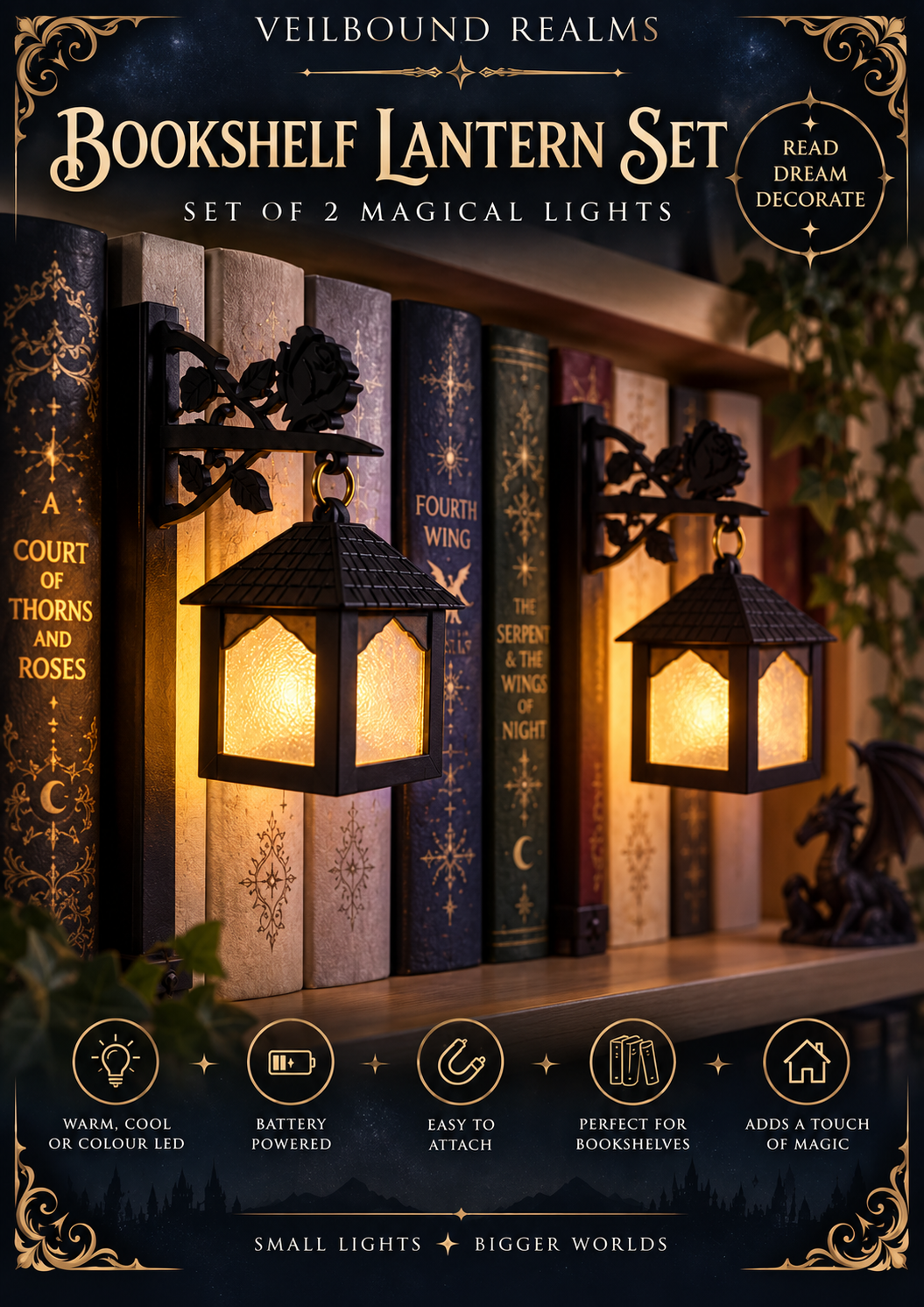 Rose & Dagger Square Shelf Lamps – Pair (2 Pack)